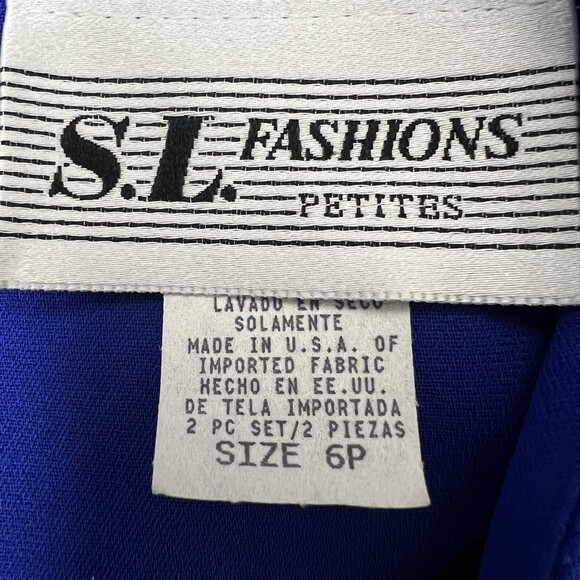 S.L. Fashions Petites 6P Royal Blue Open Front Jacket Beaded Embellished Blazer - Picture 15 of 16